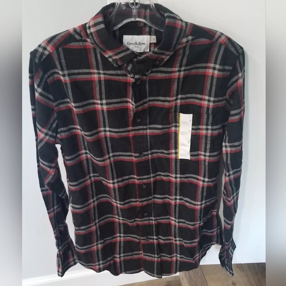 Goodfellow & Co Men's Black and Red Plaid Shirt S Small NWT